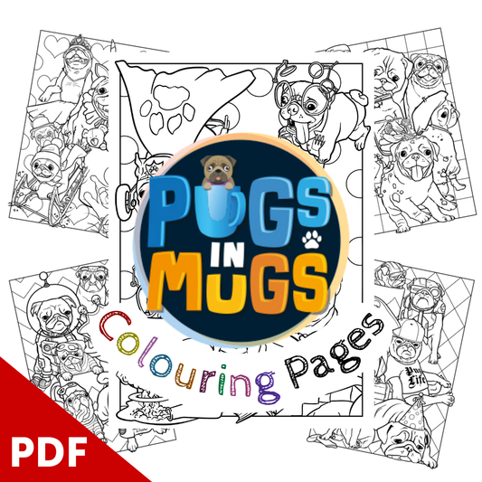 Pugs in Mugs colouring in pages